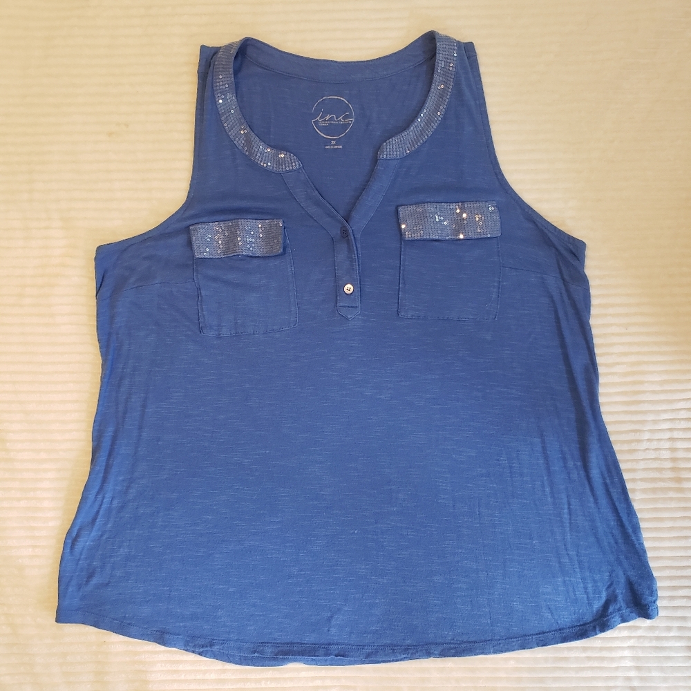 inc International Concepts Women Blue Sleeveless Top w/ Sequin Details 2X